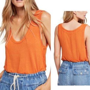 Free People Knit Deep Scoop Tank in Orange Pop
